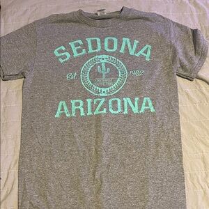 Sedona Arizona Graphic Tee - Gray with Teal Print. Brand new